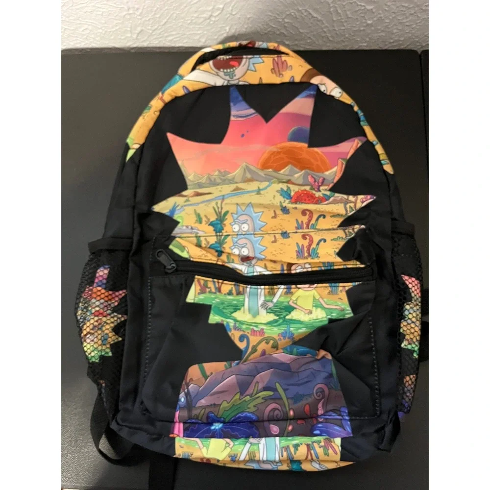 Rick and Morty 3 Piece Backpack Set Lunch Bag and Pouch Black Multicolor NWOT